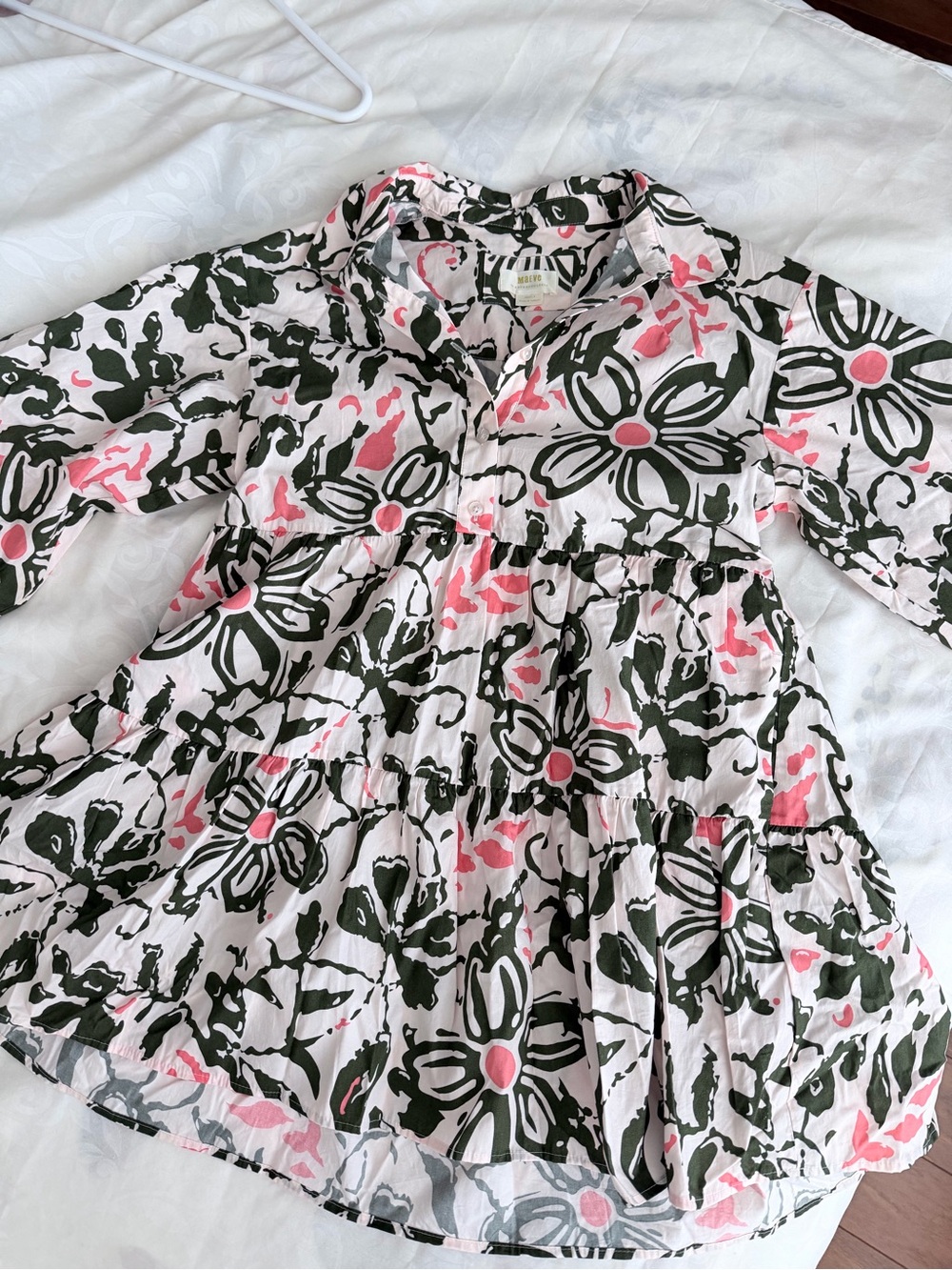 Anthropologie Pink & Olive Floral Tiered Midi Dress